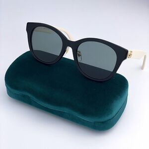 NEW GUCCI LOGO GG1002SK 004 Black White Gray Round Women Sunglasses